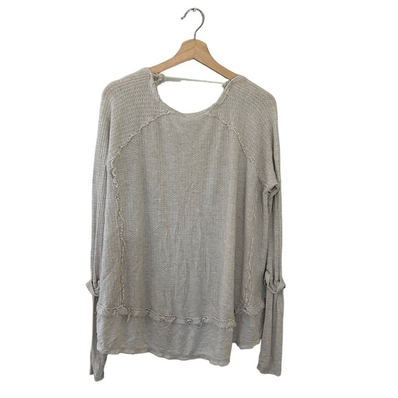 FREE People Shirt Womens Small Laguna Thermal V Neck Relaxed Boho Casual Tan - Picture 6 of 10